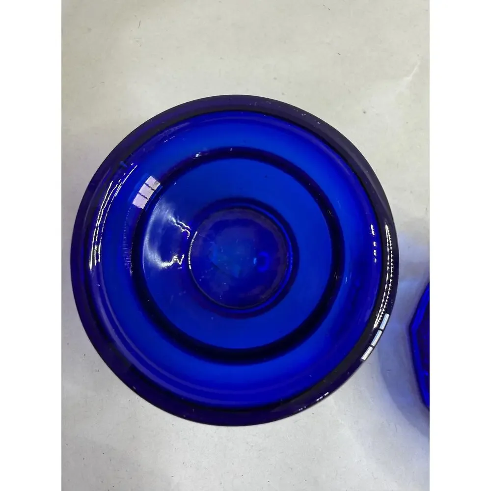 Vintage Cobalt Blue Glass Citrus Juicer, Reamer Set, Starburst Base, Kitchen